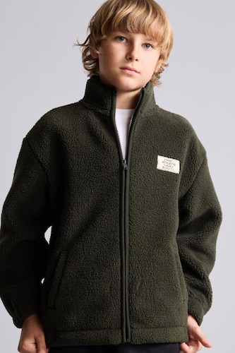Young Boys - Teen Boys Khaki Oversize Fit High Neck Cardigan