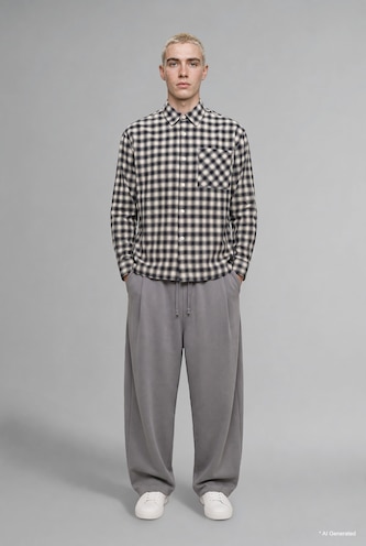 Erkek Gri Barrel Fit Pantolon