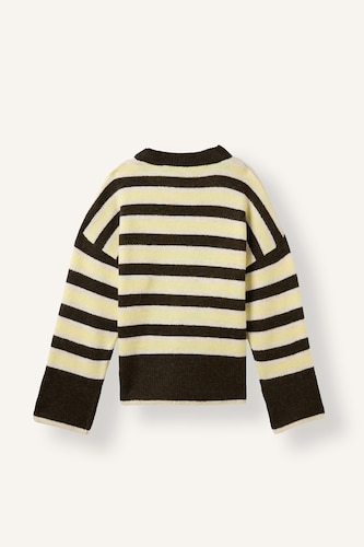 Oversize Striped Knit Mock Neck Pullover