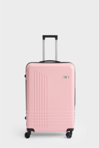 Kadın Açık Pembe Büyük Unisex Sert Kapaklı Çekçekli Küçük Valiz