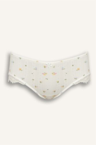 Kadın Kırık Beyaz Dantel Detaylı Hipster Külot