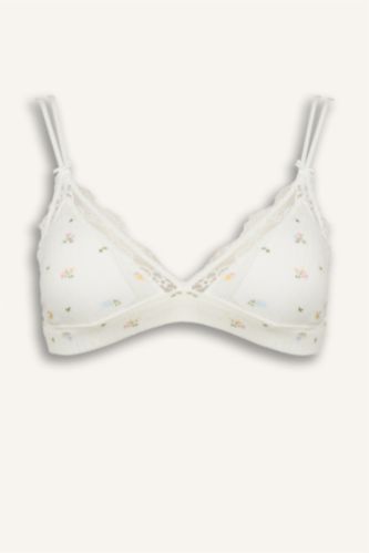 Kadın Kırık Beyaz Dantel Detaylı Çıkarılabilir Kap Çıkarılabilir Pedli Balensiz Bralet