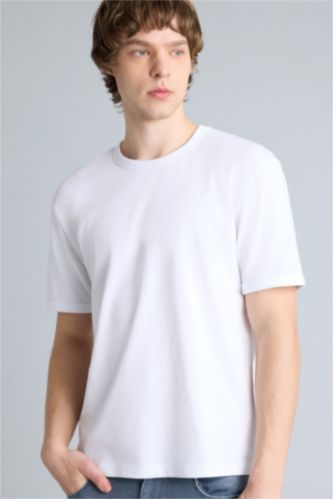 Erkek Beyaz Regular Fıt Kısa Kollu Tişört