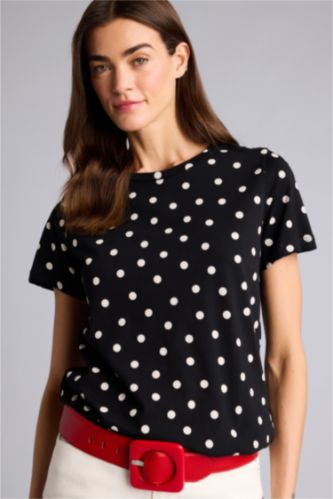 Kadın Siyah Puantiyeli Penye Tişört