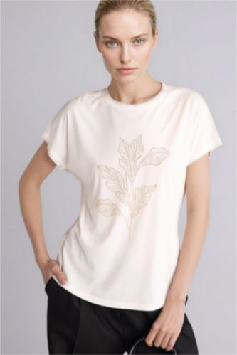 Kadın Ekru Kısa Kollu Tişört