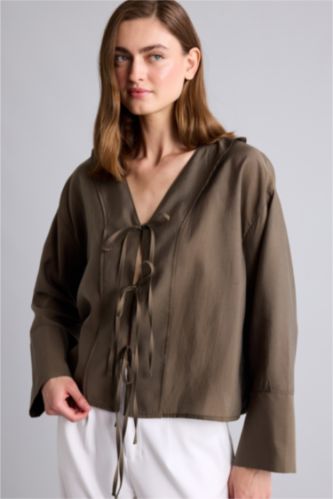 Әйелдерге Қараңғы Хаки Oversize блузка