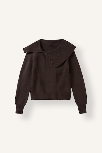Pull en mélange de laine à col châle Coupe régulière