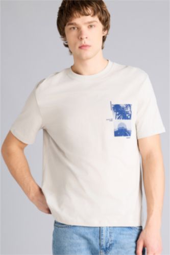 Erkek Taş Regular Fıt Baskılı Kısa Kollu Tişört