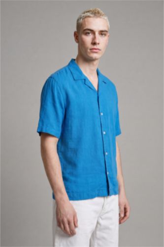 رجالي اللون الملكي Boxy Fit Sensual Short Sleeve Shirt