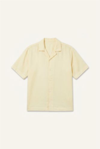 Men Light Yellow Boxy Fit Sensual Short Sleeve Shirt