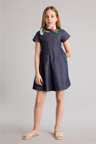 بنات نيلي فستان تويل قصة عادية بنص كم