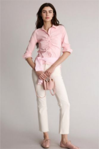 Kadın Kırık Beyaz Crop Flare Fıt Normal Bel Crop Fit Crop Gabardin Pantolon