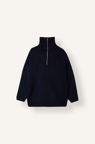 Pull bleu marine oversize à col polo et fermeture éclair