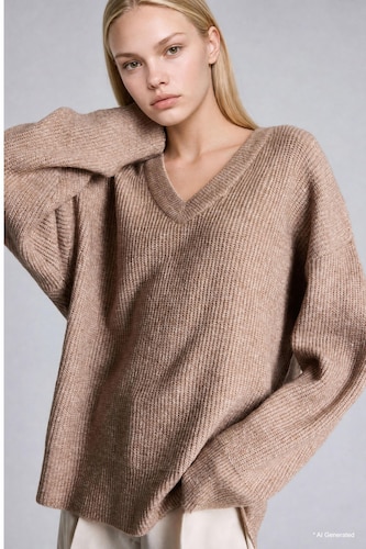 Pull en tissu selanik à col V Coupe oversize