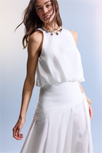 FEMME Blanc Blouse sans manches en popeline Afra x Defacto Coupe ballon