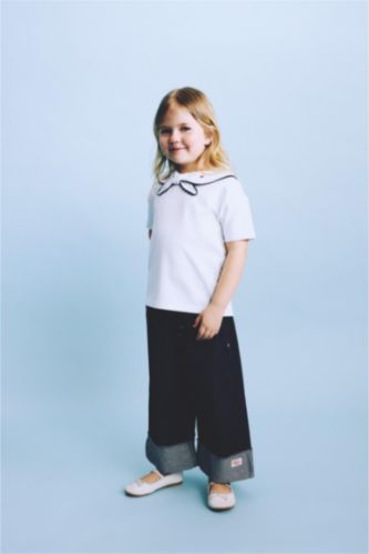 Baby Girl Dark Blue بنطرون جينز بيبي بناتي وايد ليج برجل واسع