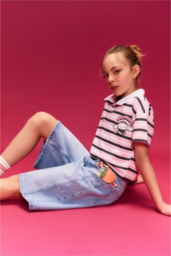 Kız Çocuk - Genç Kız Beyaz Cınnamoroll Çizgili Polo Tişört Kız Çocuk