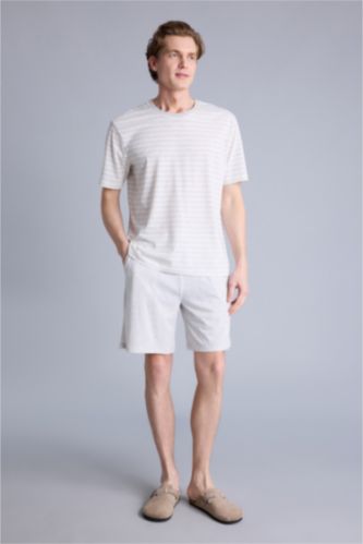 Erkek Optik Gri Melanj Regular Fıt Çizgili Kısa Kollu 2'li Takım