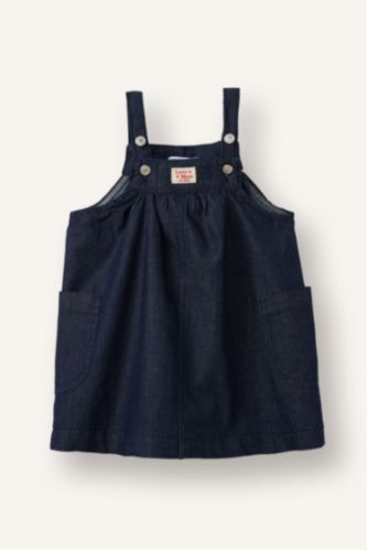 Kız Bebek Koyu Mavi Pamuklu Denim Elbise Kız Bebek