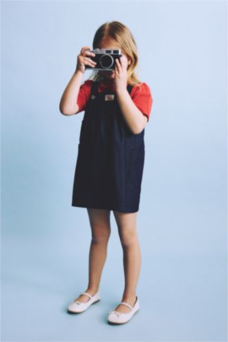 Сәби Қыз қою көк Қыз бала сәбилерге арналған мақта джинс көйлек