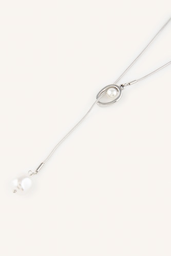 Collier chaîne en acier argenté avec perles pour femme