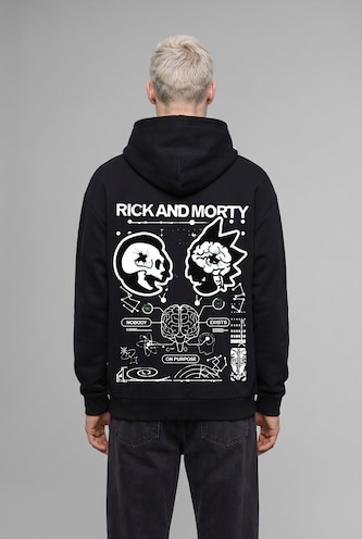 Man Black Rick and Morty Boxy Fit Printed Sweatshirt