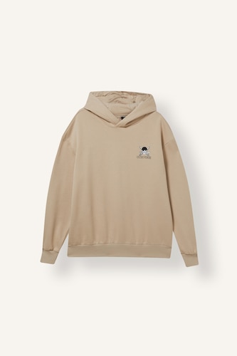 Men Beige Boxy Fit Thick Sweatshirt Fabric Sweatshirt