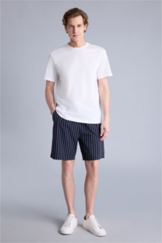 Erkek Lacivert Regular Fıt Cepli Kısa Boy Poplin Alt