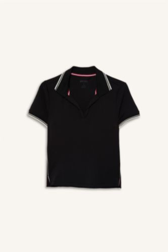WOMAN Black Standard Fit Sports Polo T-Shirt