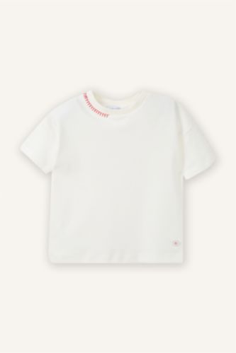 طفلة صغيرة أبيض تيشيرت بيبي بناتي نص ردن مضلع قصة عادية