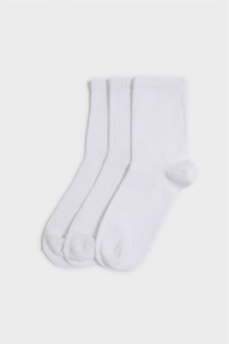 Erkek Çocuk - Genç Erkek Beyaz 3'lü Pamuklu Uzun Çorap Erkek Çocuk