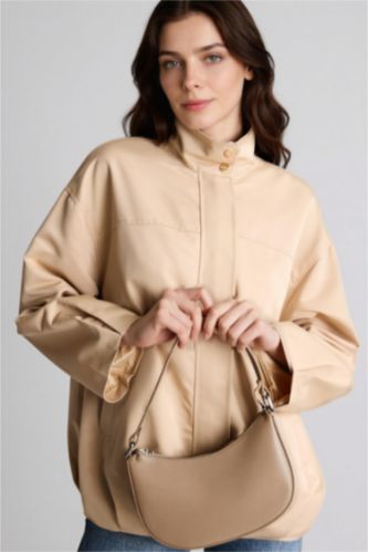 Kadın Bej Regular Fıt Hakim Yaka Gabardin Blazer Ceket