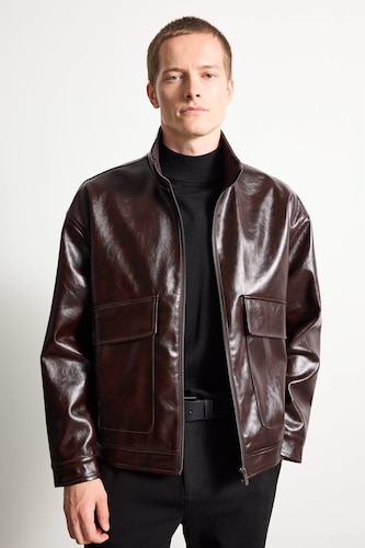 Zipper Dog Collar Faux Leather Jacket