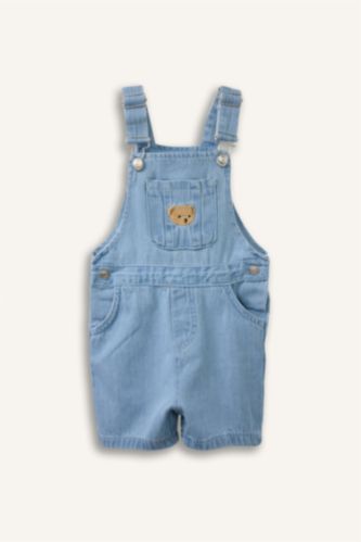 Erkek Bebek Açık Mavi Erkek Bebek Ayı Baskılı Jean Tulum