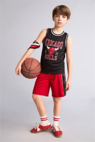 Erkek Çocuk - Genç Erkek Kırmızı NBA Regular Fit Tül Şort Erkek Çocuk