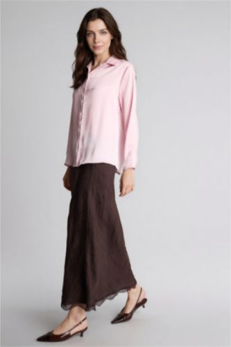 Kadın Kahve A Kesim Akışkan Kumaş Maxi Etek