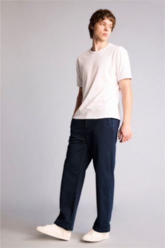 Man Blue Black Wide Leg Trousers