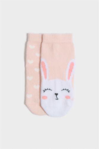 Kız Bebek Açık Pembe 2'li Pamuklu Uzun Çorap Kız Bebek
