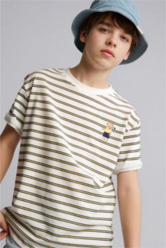 Erkek Çocuk - Genç Erkek Beyaz Regular Fıt Baskılı Tişört Erkek Çocuk