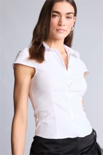Woman Violet Beyaz Slim Fit Short Sleeve Shirt