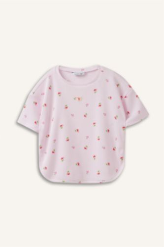 Kız Bebek Açık Pembe Waffle Kısa kollu Tişört Kız Bebek