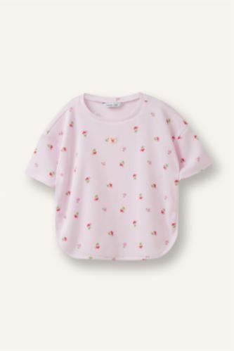 BÉBÉ FILLE Rose Clair T-shirt en waffle à col rond et manches courtes pour bébé fille