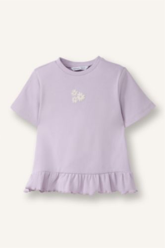 Kız Bebek Açık Lila Çiçekli Fitilli Kaşkorse Tişört Kız Bebek