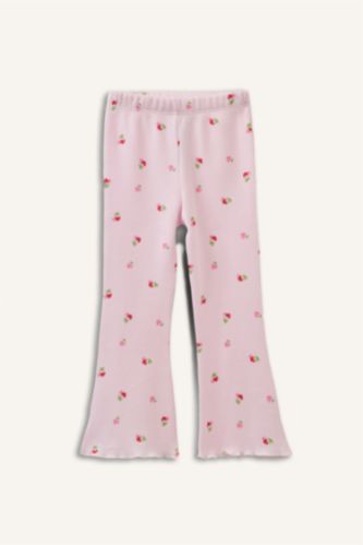 Kız Bebek Açık Pembe Meyve Baskılı Waffle Tayt Kız Bebek