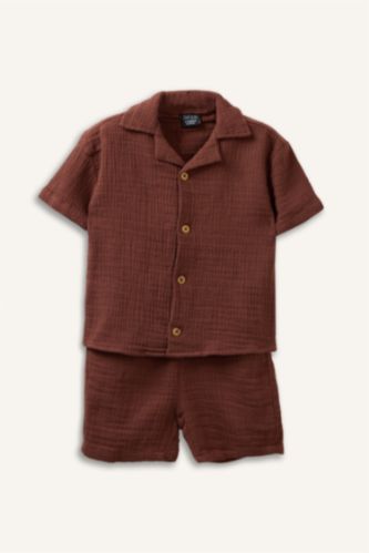 Erkek Bebek Kahve Müslin 2'li Takım Erkek Bebek