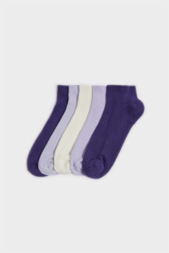 Kadın Mürdüm Orta 5'li Pamuklu Patik Çorap