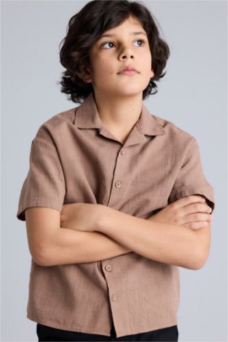 Erkek Çocuk - Genç Erkek Açık Kahve Apaş Yaka Gömlek Erkek Çocuk