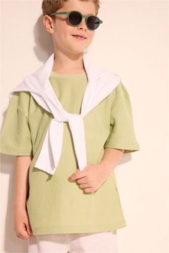 Young Boys - Teen Boys Light Green Boy Oversize Fit Embroidered Short Sleeve T-Shirt