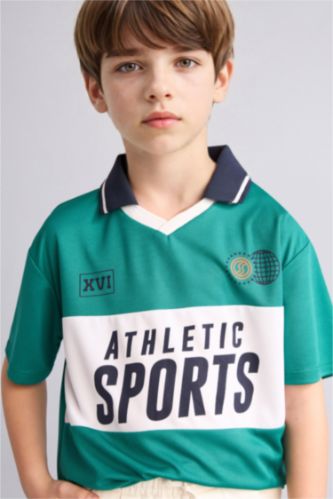 Erkek Çocuk - Genç Erkek Yeşil Oversize Kısa kollu Tül Polo Tişört Erkek Çocuk