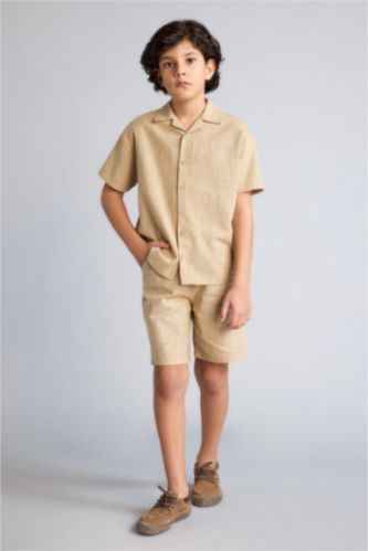 Erkek Çocuk - Genç Erkek Bej Dokulu Şort Erkek Çocuk